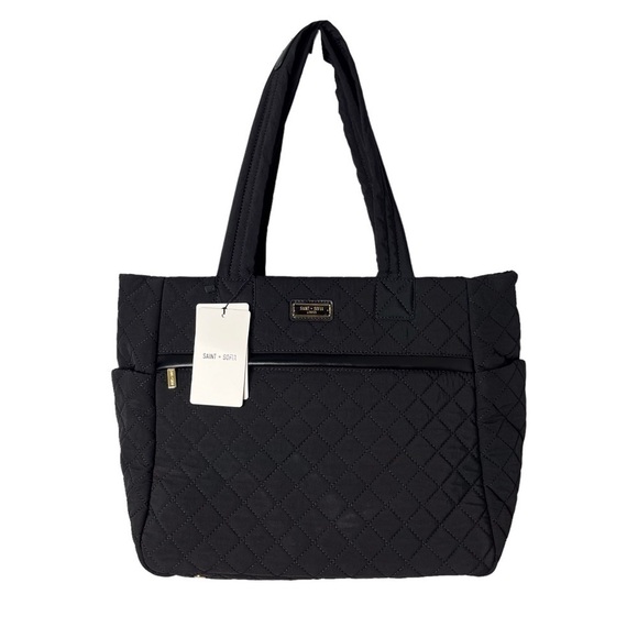 Saint + Sofia Marina Quilted Shopper Bag Black Travel Bag Internal Bag Straps - Picture 3 of 12